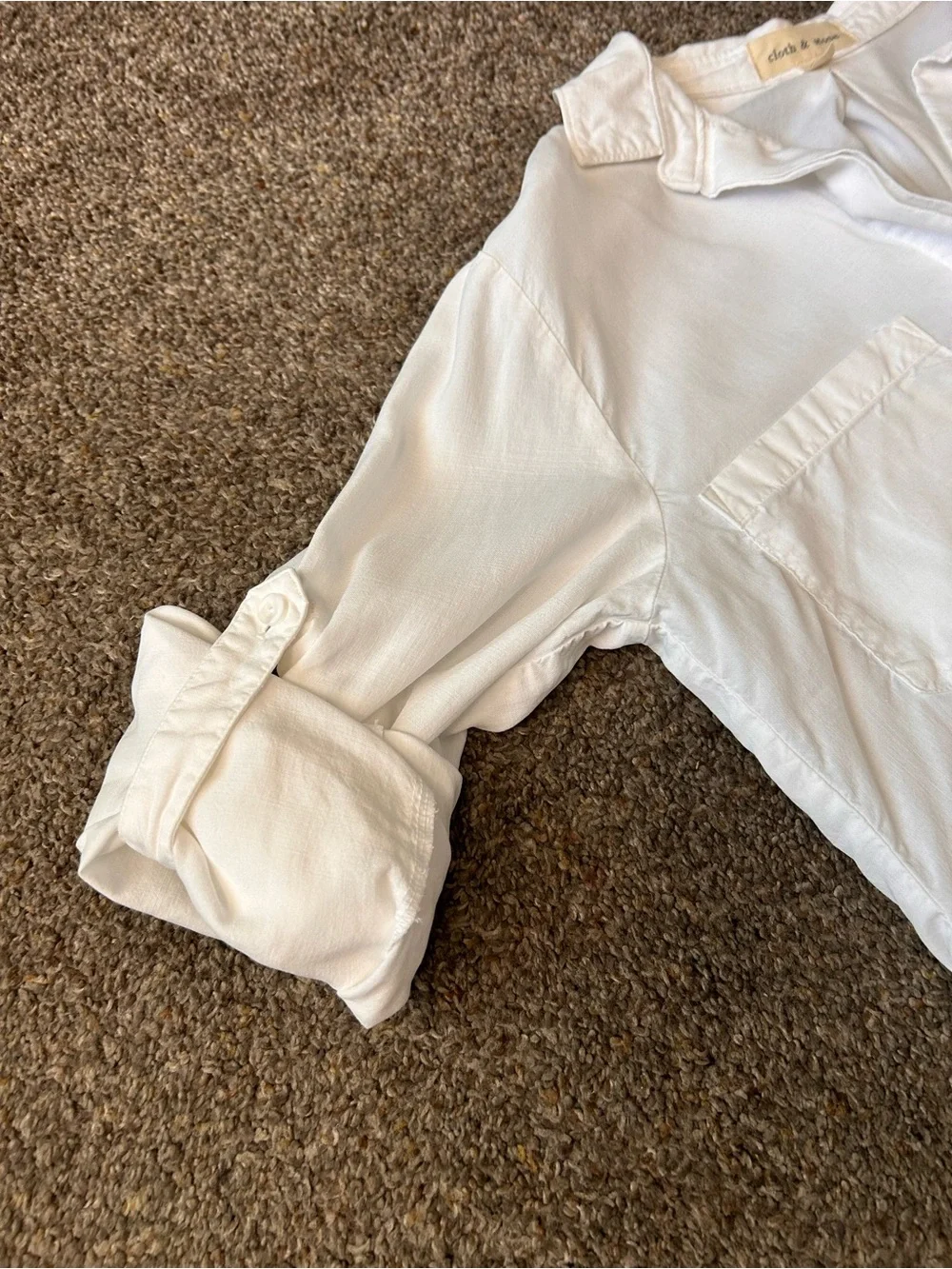 Cloth & Stone Roll Tab Long Sleeve Button Up Shirt White XS Collar Office Career